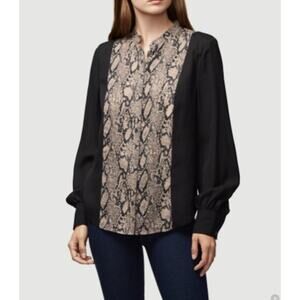 FRAME Snake Printed 100% Silk Blouse Size S Black Colorblock